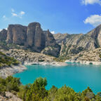 panoramic view to Mallos de Lazas, Sierra y Canones de Guara (Sierra & Canyons of Guara), Embalse de Vadiello (Vadiello Dam), Vadiello, Aragon, Spain